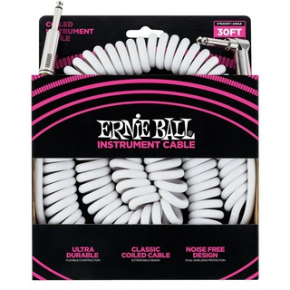 ERNIE BALL® สายแจ็คกีตาร์ แบบขด ยาว 9 เมตร อย่างดี ของแท้ 100% (30FT Coiled , Straight / Angled Instrument Cable) ** Mad