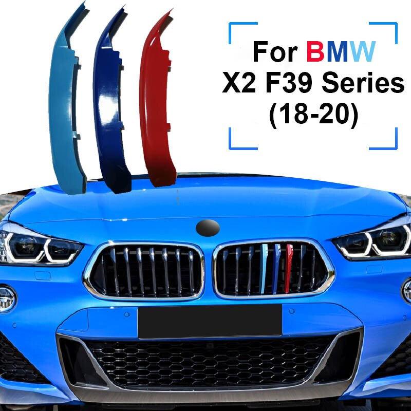 แถบกระจังหน้า 3 สี สำหรับ BMW X2 F39 2018 2019 2020 2021 / 3pcs ABS Car Racing Grille Strip Tirm Cli