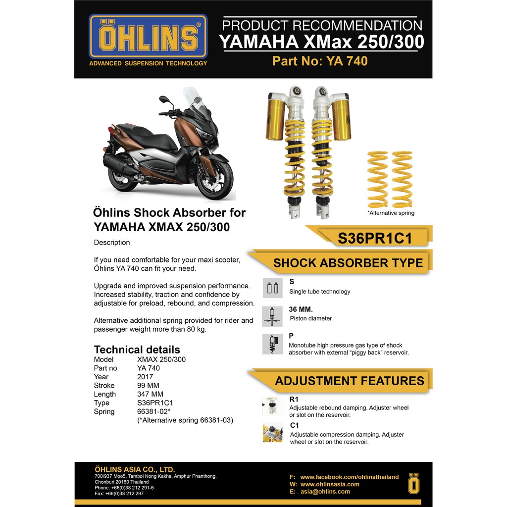 YAMAHA  XMAX โช้คหลัง OHLINS Yamaha X-Max250/300 (YA740)