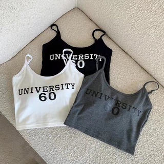 เสื้อครอปท็อปลําลอง เข้ารูป ทรงพิเศษ ปักลายUNIVERSITY 60 สําหรับผู้หญิง V079