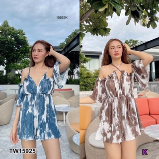 J15925 Jumpsuit จั๊มสูทสายเดี่ยวแขนระบายขาสั้นพิมลาย short jumpsuit Single strap, vent sleeve, printed pattern