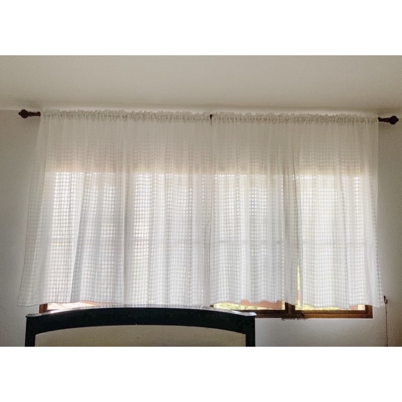 ผ้าม่านผ้าฝ้ายสไตล์มินิมอล สีขาว ลายตารางแบบดั้งเดิม ขนาดกว้าง150x130cm หน้ากว้างพิเศษ สำหรับหน้าต่างใหญ่ (TTS150130)