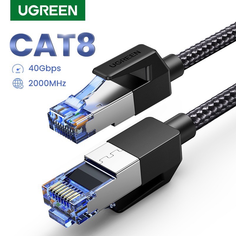 Ugreen CAT8 (Round/Flat Nylon Braided) 40Gbps 2000MHz Shielded Cable Modular Plugs for Laptops
