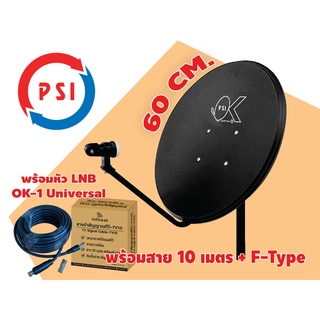 จานดาวเทียม OK (60 ซม. แบบติดผนัง) พร้อมหัว OK-1 และสาย infosat 10 เมตร