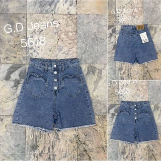 G.D.Jeans รุ่น 5618#กางเกงยีนส์แฟชั่นขาสามสวนผ้ายืดสีฟอกแต่งลายกระเป๋าทรงรูปหัวใจแบบเก๋ๆ ความยาว16นิ้ว