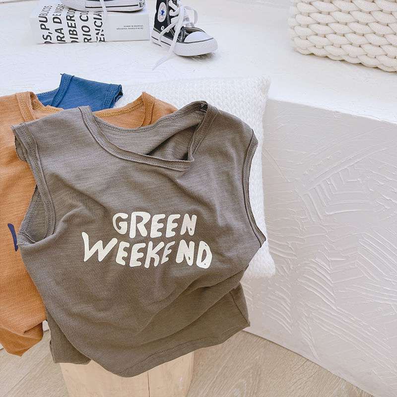 เสื้อแขนกุดสําหรับเด็กชายและเด็กหญิง เสื้อกล้าม Green Week สําหรับเด็กทารกทําจากผ้าฝ้ายสุดเท่ตั้งแต่