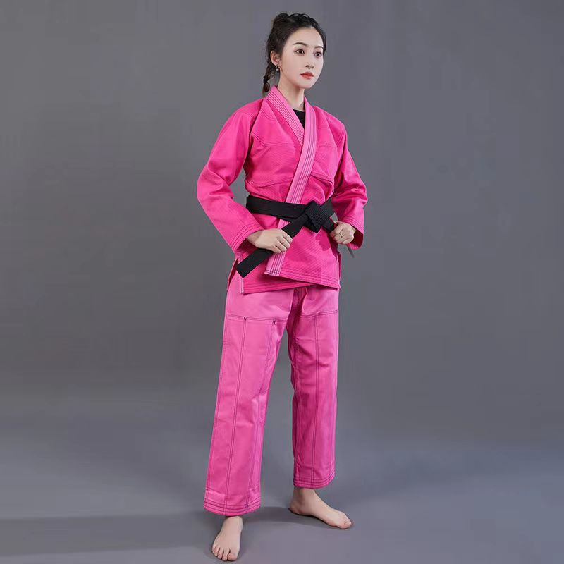 ผ้าฝ้ายสีชมพู Jiu-jitsu Gi พร้อมเข็มขัด BJJ Kimono สําหรับเด็กผู้หญิงและสุภาพสตรี