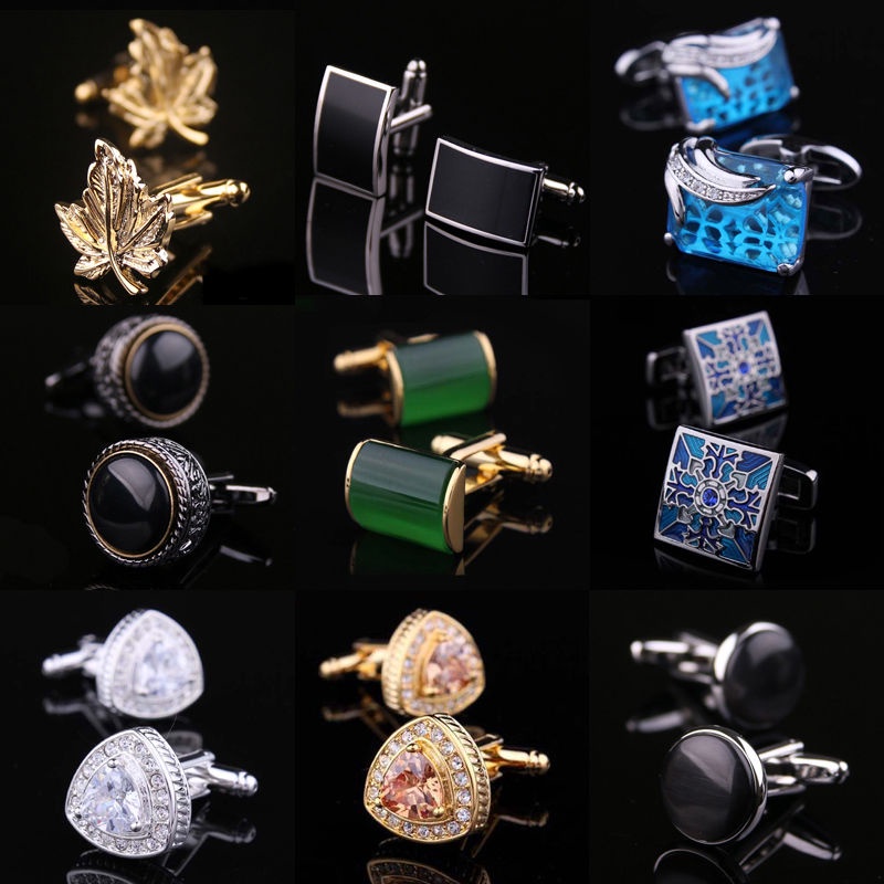 ผู้ชายภาษาฝรั่งเศสคํา Cufflinks ธุรกิจชุดเสื้อ Cuff เล็บหรูหรา Rhinestones สีดํา Agate Cufflinks ของขวัญกล่องของขวัญให้