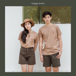 BAGGY SHORTS กางเกงขาสั้นชาย หญิง ผ้าคอตตอนพีช  - Seaweed