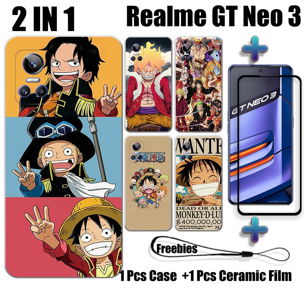 2 IN 1 เคส One Piece พร้อมกระจกนิรภัย สําหรับ Realme GT Neo 3 เคสโทรศัพท์ และตัวป้องกันหน้าจอเซรามิค