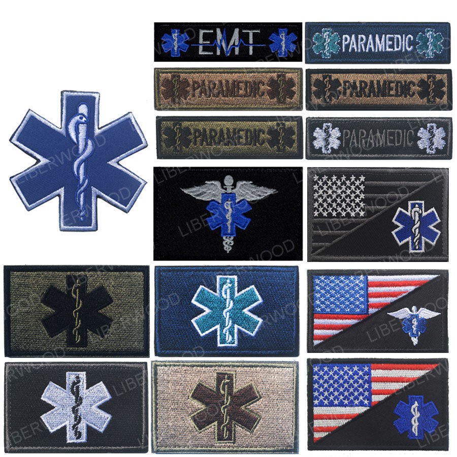 Paramedic EMT Heartbeat EMS Star of Life USA flag Emergency Rescue PATCH SAR MED Medic Medical patch