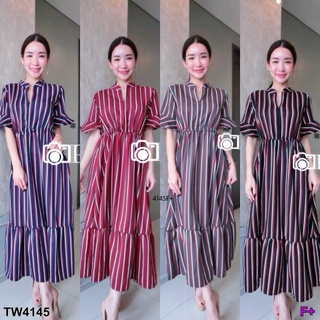 👗Pfashion [ส่งไว!!🚛] P4145 แม็กซี่เดรสคอจีนแต่งริ้ว Chinese neckline maxi dress