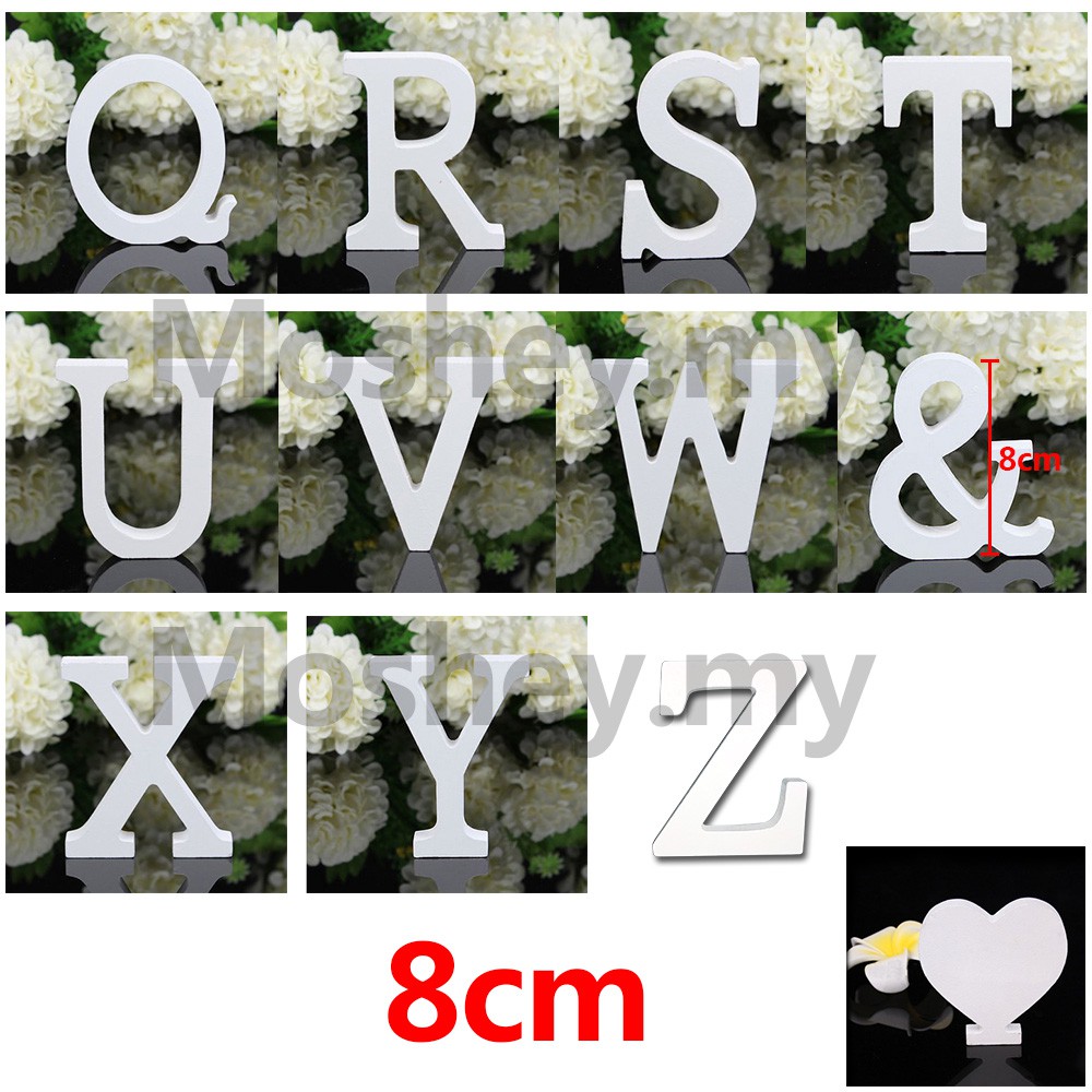 Q R S T U V W X Y Z ตัวอักษรไม้สีขาว สําหรับตกแต่งบ้าน 8 ซม. @ & ตัวอักษร