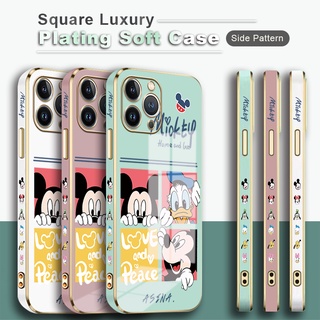 สําหรับ Xiaomi Redmi Note 11 11S 10 Pro 4G 5G เคสโทรศัพท์รูปแบบด้านข้างพิมพ์(สวัสดีมิกกี้เมาส์)สแควร์ชุบเคสแบบหรูหรากรอบชุบซิลิโคนนิ่มปลอกเลนส์ป้องกันกันตกเคสมือถือ