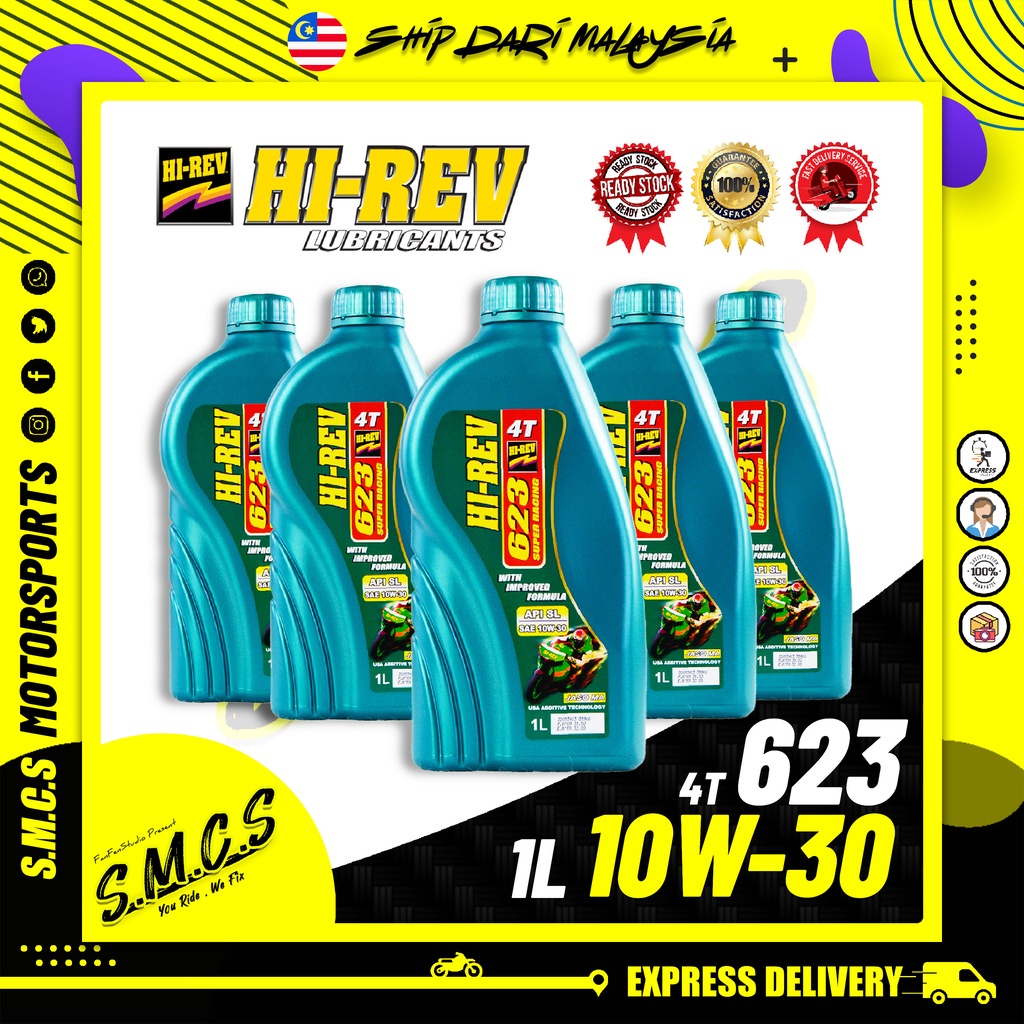 HI-REV Hirev 4T 10W30 623 API SL SUPER RACING OIL 1L HIREV Minyak Hitam Motosikal PERINCI MINYAK