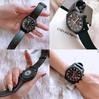 AR6035.  42 mm. Sportivo ChronographLeather Strap  สายเป็นหนังแท้สีดำ หน้าปัดดำสวยมาก