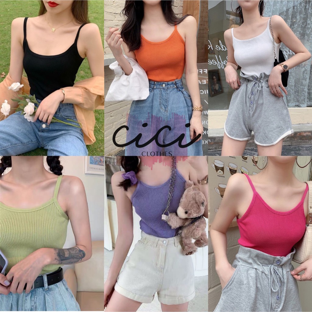 ส่งทันที Cici(พร้อมส่ง)(NO. K245-1)สายเดี่ยวไหมพรมนิ่มสีพื้น แมทช์ง่ายมาก