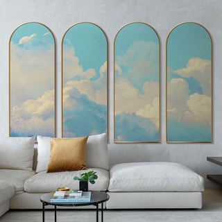 พร้อมส่ง✨ภาพติดผนัง+กรอบอลูมิเนียมสีทองสุดหรู 46x120cm Cloud Arch Canvas Painting with Alloy Frame