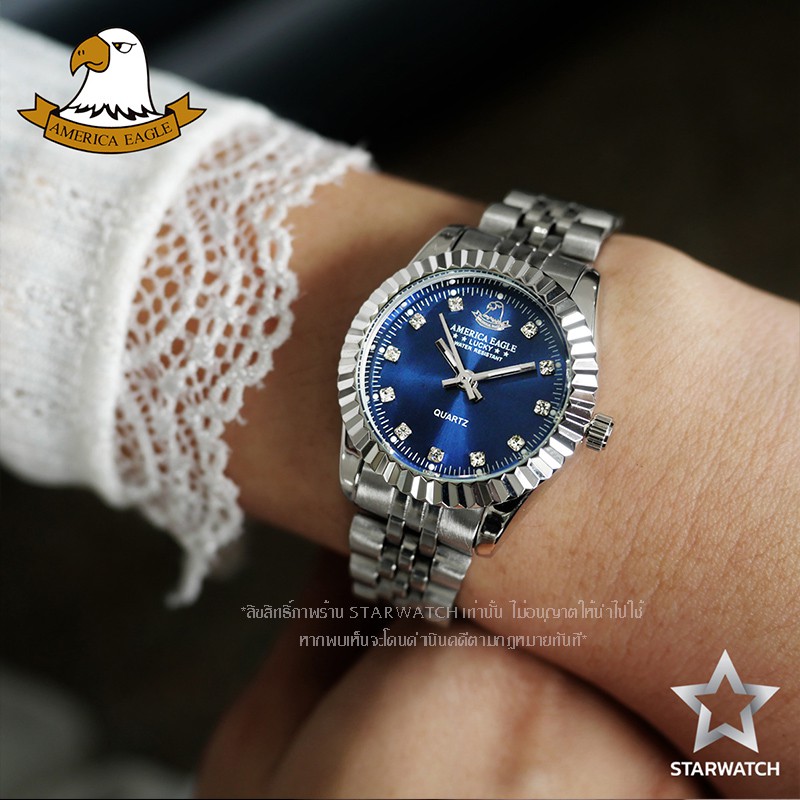 AMERICA EAGLE นาฬิกาข้อมือผู้หญิง สายสแตนเลส รุ่น SW001L – SILVER/NAVY