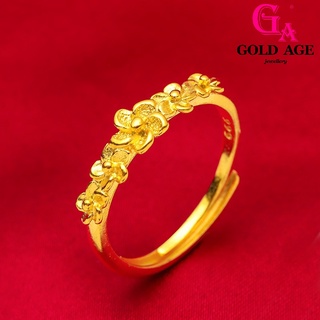 Ga Jewellery แหวนสเตนเลส ชุบทอง 24k ลายดอกไม้ สไตล์เกาหลีวินเทจ สําหรับผู้หญิง