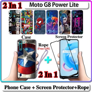 2 IN 1 เคส Moto G8 Power Lite พร้อมกระจกนิรภัยกันรอยหน้าจอโค้งเซรามิก LOL และฮีโร่