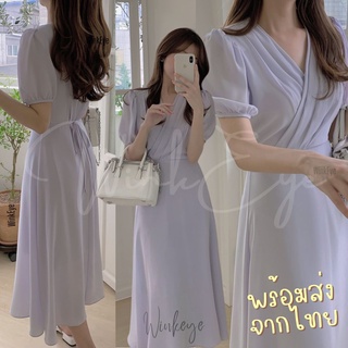 (Dress5-109)พร้อมส่ง Dress เดรสทำงาน ออกงาน Korea Style ผ้านุ่ม เรียบหรู ใส่ได้ทุกวัน เดรสสีฟ้า เดรสมีแขน ผูกเอว