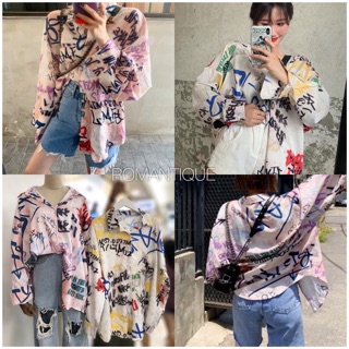 พร้อมส่ง  เสื้อเชิ๊ตผ้าพิมพ์ลาย ทรงโอเว่อร์