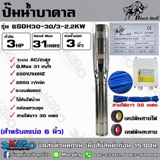 ปั๊มบาดาล Black Bull AC 3 HP 2เฟส 220v บ่อ 6 นิ้ว ท่อน้ำออก 3 นิ้ว รุ่น 6SDM30-30/3-2.2KW สายไฟยาว 30 เมตร กล่องควบคุม