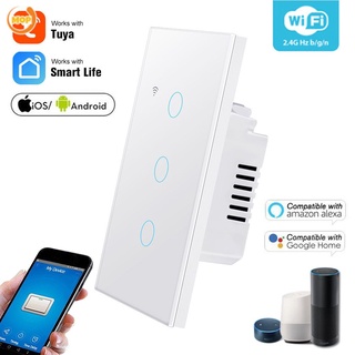 Tuya WiFi Switch สวิตช์ไฟติดผนังแบบสัมผัสอัจฉริยะ1/2/3/4 Gang 100-250V Smart Life เข้ากันได้กับ Alexa Google Home [MOP]