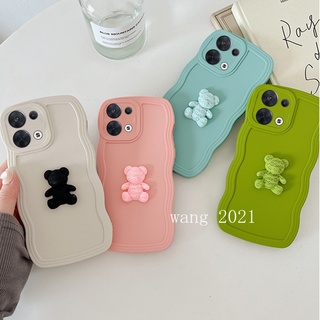 Ready Stock New Phone Case OPPO A77 Reno8 Z Reno7 Z Reno 8 7 Pro 5G เคส Casing Big Wave Solid Color with 3D Bear Liquid Silicone Soft Cover 2022 เคสโทรศัพท์