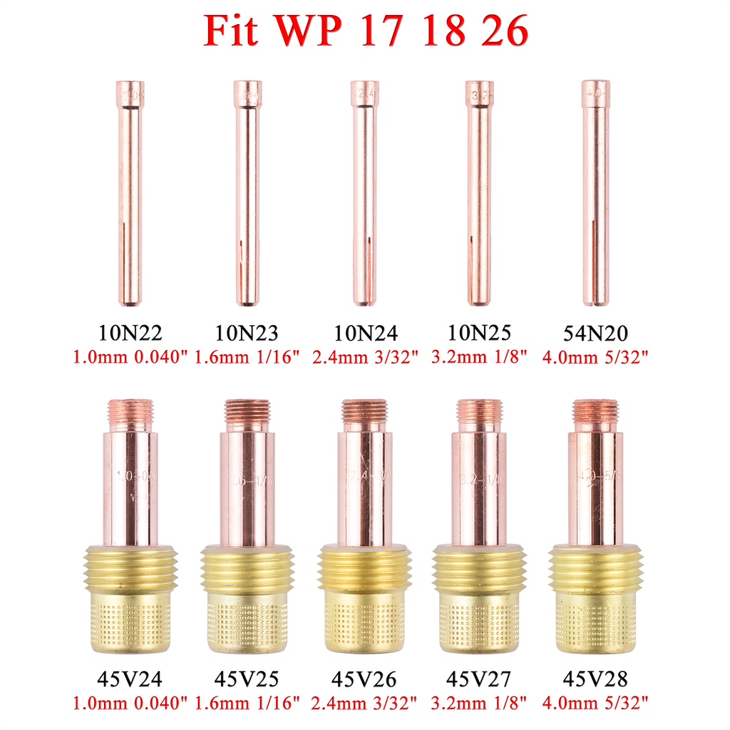 1.0/1.6/2.4/3.2/4.0 มม.Tick Collet Body เลนส์แก๊ส Collet 10N22 10N23 10N24 10N25 54N20 45V25 45V26 4