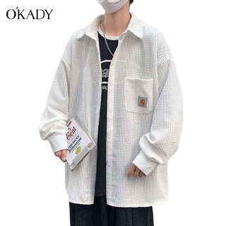 OKADY เสื้อเชิ้ตแขนยาว ทรงหลวม สไตล์เกาหลี แฟชั่นสำหรับผู้ชาย