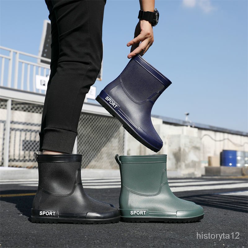 Rain Boots Waterproof Stylish Water Shoes Men's Rain Boots Mid-Calf ...