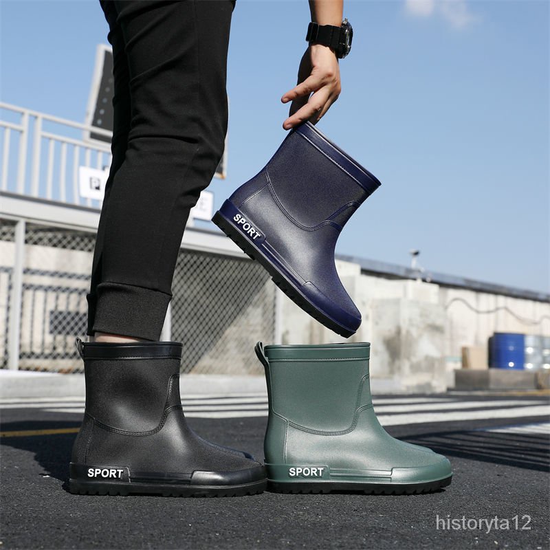 Rain Boots Waterproof Stylish Water Shoes Men's Rain Boots MidCalf