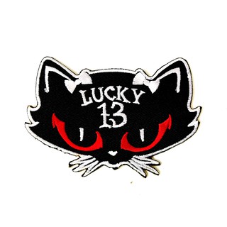 ตัวรีดติดเสื้อ แมวดำ แมว ตาแดง 13 สีดำ 13 Lucky วินเทจ ไบค์เกอร์ งานเท่ห์ๆ ตัวรีด (Size M) อาร์มรีด อาร์มรีดติดเสื้อ