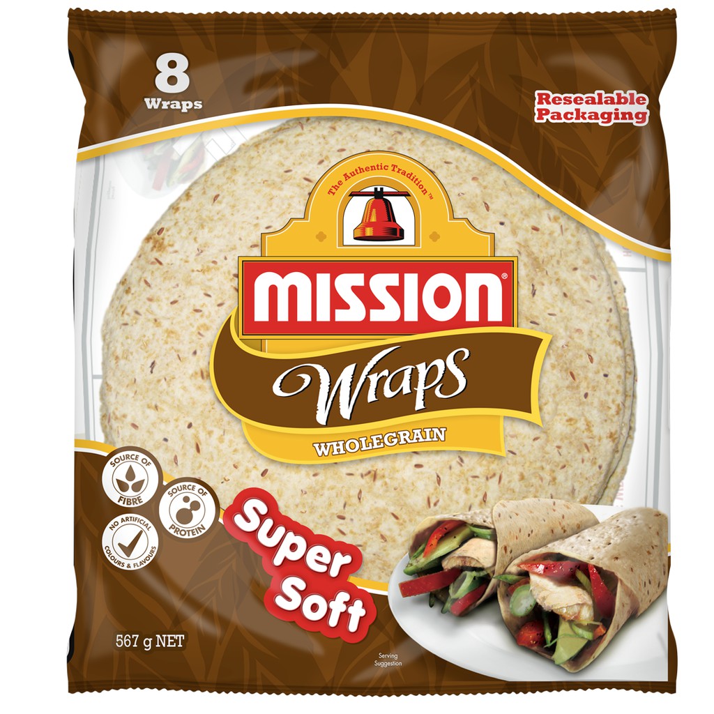 Mission Wraps Wholegrain 8 wraps แรพส์ โฮลเกรน ขนาด 360 กรัม