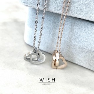 WISH015 - Twin Heart Necklace (สร้อยคอเกรดพรีเมี่ยม ไม่ลอก ไม่ดำ ไม่แพ้)