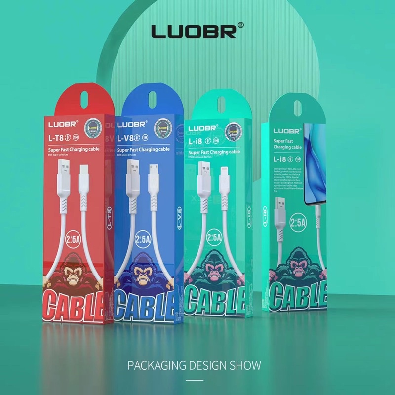 สายชาร์จ LUOBR L-V8 Fast Charge 2.5A มี 3 หัวให้เลือก Micro USB Type-C 1000MM