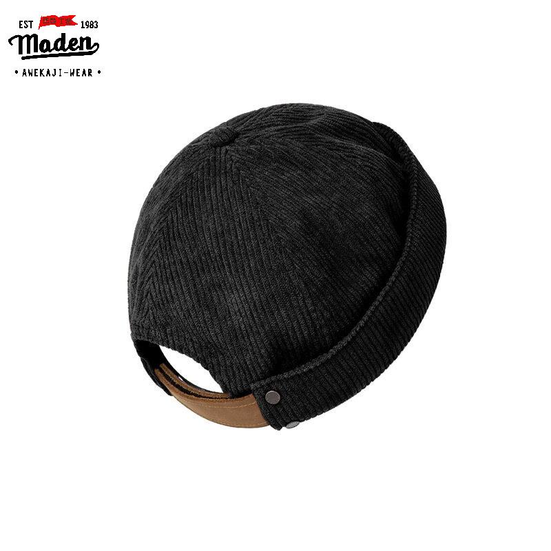 Retro corduroy yuppie melon skin hat, landlord hat, brimless sailor hat, cold hat, men's autumn and winter