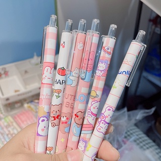 ปากกาเจลคาร์บอน 0.5 ลายหมีอวกาศ สีดํา สไตล์เกาหลี 6 ชิ้น