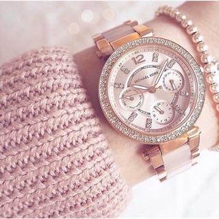 🌟พร้อมส่ง🌟 Michael Kors Parker Pink Acetate Chronograph Rose Gold Tone Watch 33 mm