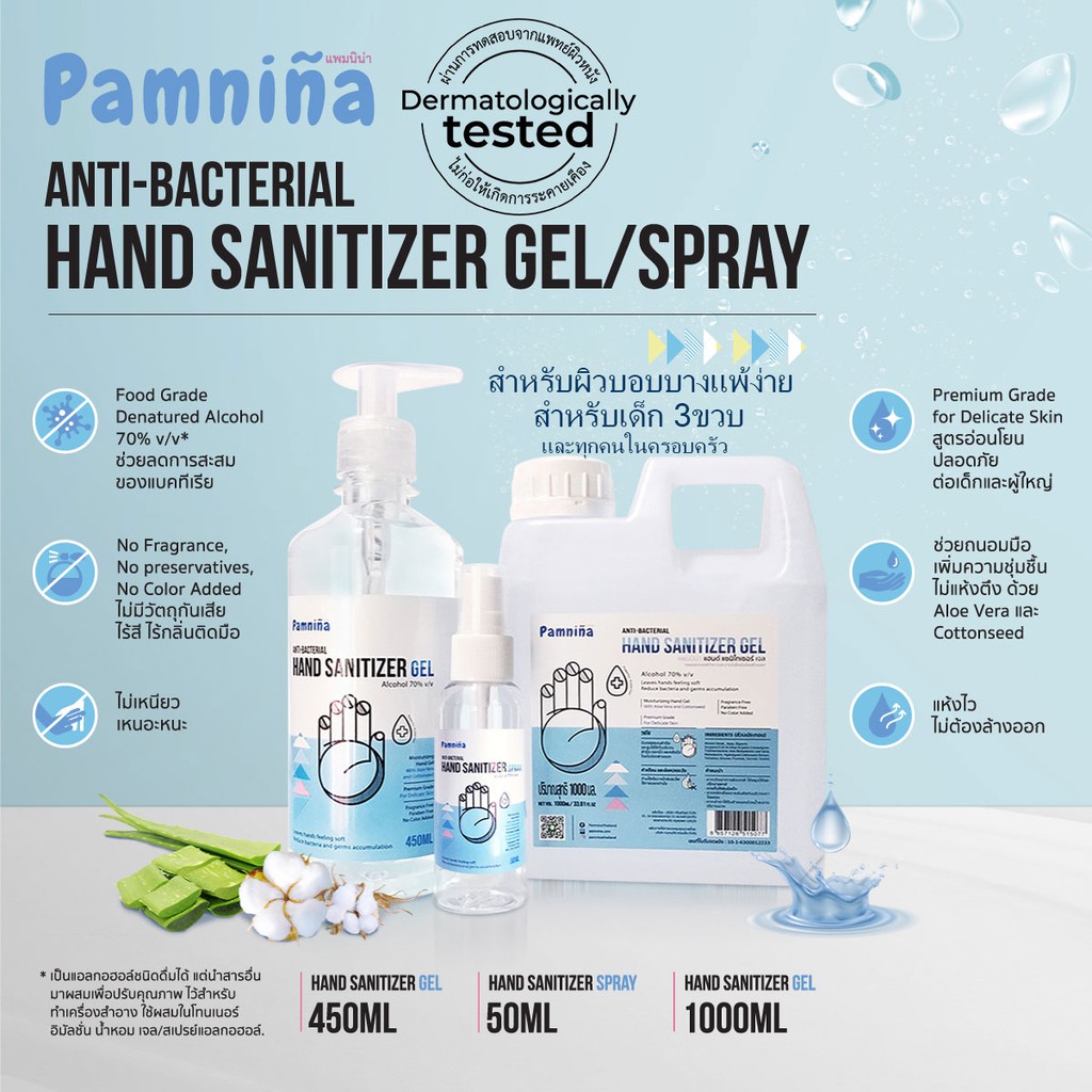 ช้อปดีมีคืน เจลแอลกอฮอล์ สำหรับเด็ก Pamnina Natural Hand Sanitizer  เจลล้างมือ สูตรอ่อนโยน จากธรรมชาติ แอลกอฮอล์เจล