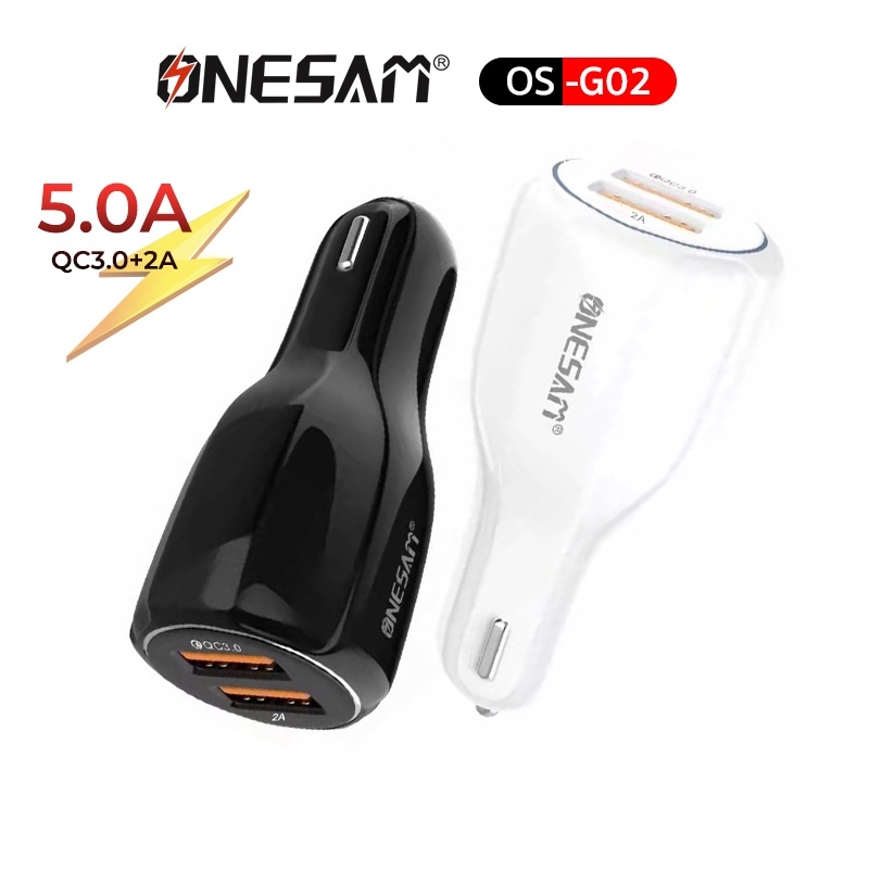 อแดปเตอร์ชาร์จแบตในรถยนต์ ONESAM รุ่น OS-G02 ชาร์จไว 5.0A USB 2 ช่อง QC3.0+2A Fast Charge Car Charge