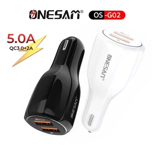 อแดปเตอร์ชาร์จแบตในรถยนต์ ONESAM รุ่น OS-G02 ชาร์จไว 5.0A USB 2 ช่อง QC3.0+2A Fast Charge Car Charger ของแท้ ประกัน 1 ปี