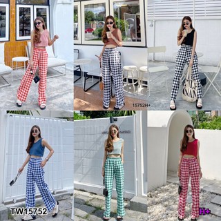 #15752 Set 2 ชิ้น เสื้อครอปแขนกุด+ขายาวลายสก็อต