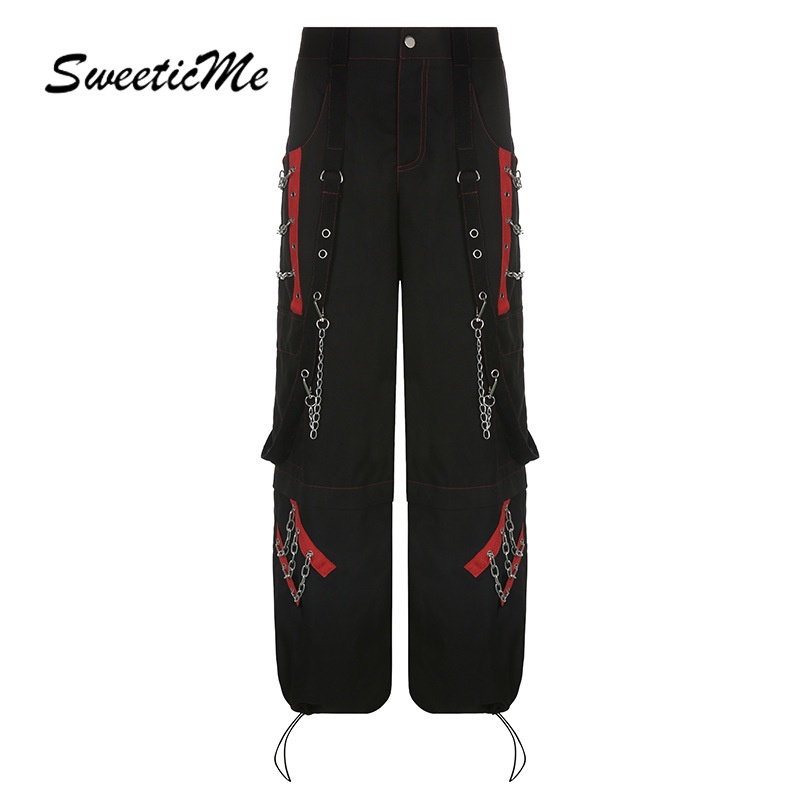 Sweeticme สร้อยข้อเท้า ประดับโซ่ สไตล์สตรีท สีตัดกัน สําหรับผู้หญิง