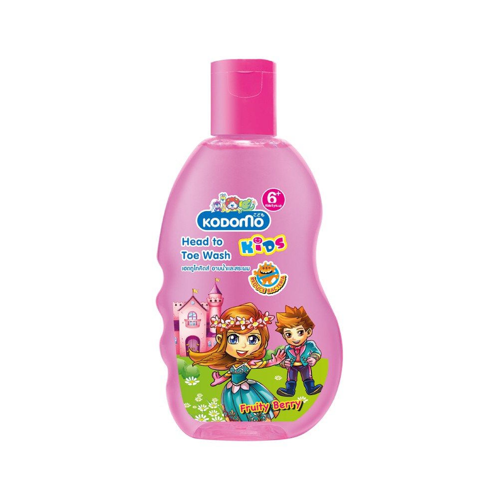Kodomo โคโดโม แชมพูสบู่เหลว Head to Toe Wash กลิ่น Fruity Berry สีชมพู 200 มล.