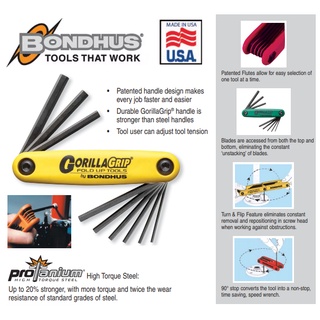 BONDHUS GorillaGrip Hex Key Set ชุดประแจหกเหลี่ยมตลับแบบพกพา แท้USA