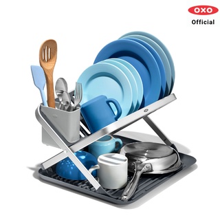 OXO ที่ตากจานพับได้ พร้อมถาดรองน้ำ l OXO GG Aluminum Fold Flat Dish Rack ของแท้ 100%