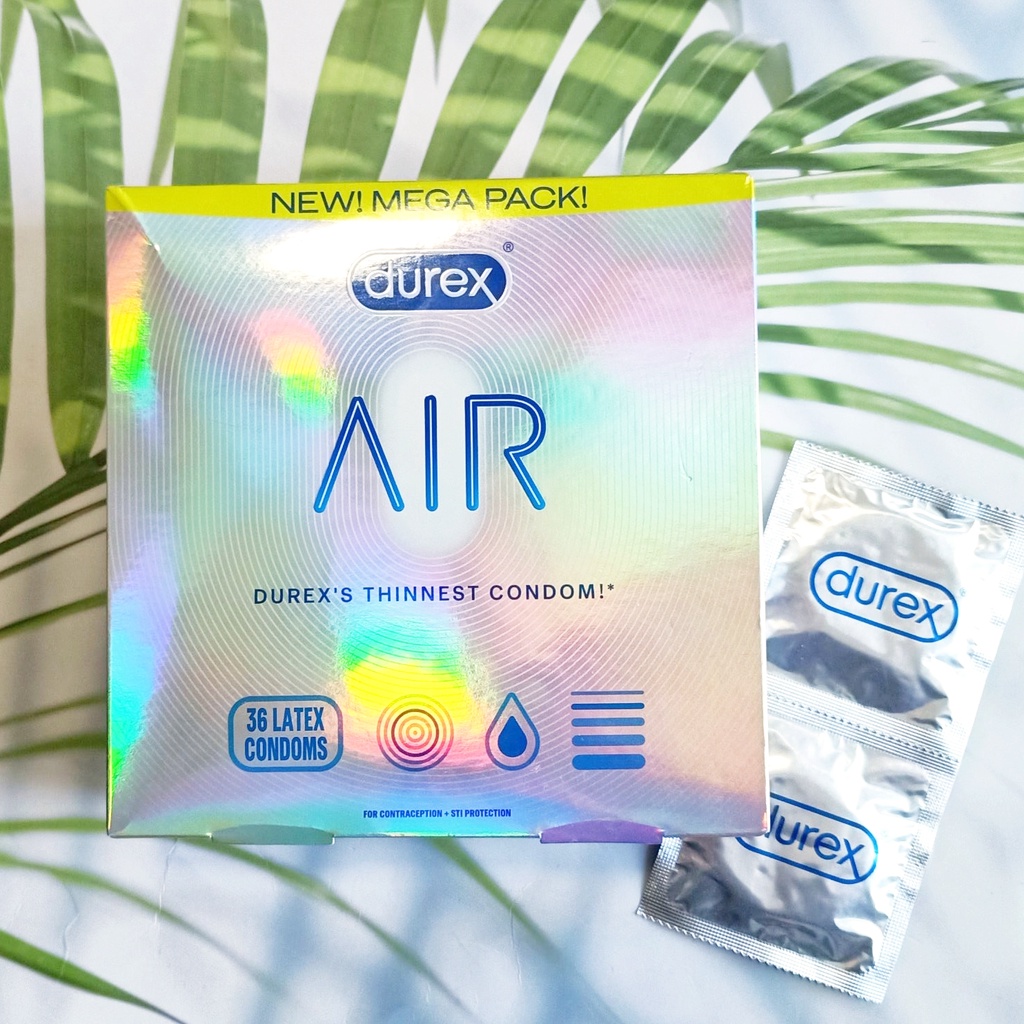 ดูเร็กซ์ ถุงยางอนามัย ขนาด 54 มม. Air Condoms Extra Thin, Transparent Natural Rubber Latex Condoms for Men 5, 10 or 36 pieces (Durex®) แบบบางพิเศษ